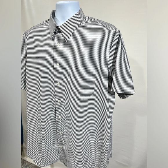 PAUL FREDRICK Black and white micro stripe button down size 17.5. - Picture 4 of 10